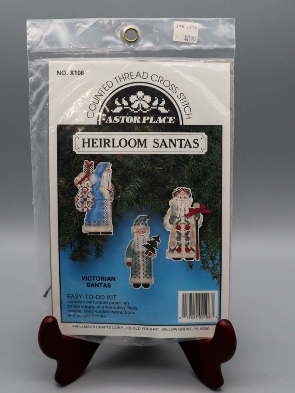 Vtg Astor Place Heirloom Victorian Santas Ornaments Cross Stitch Kit #X108